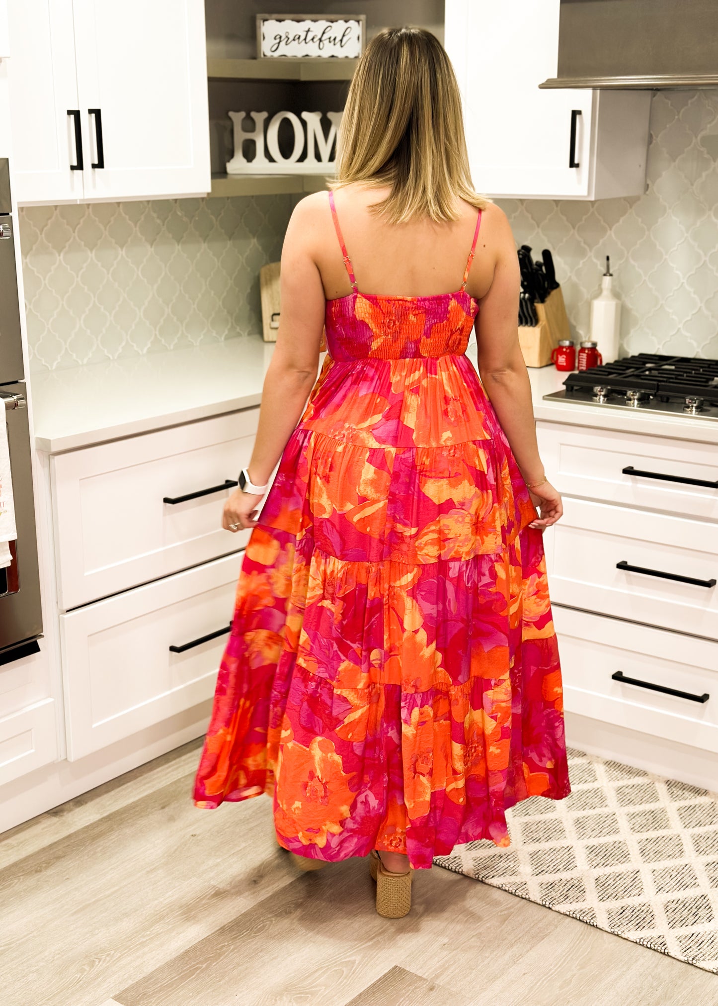 Sunset Bloom Floral Tiered Maxi Dress