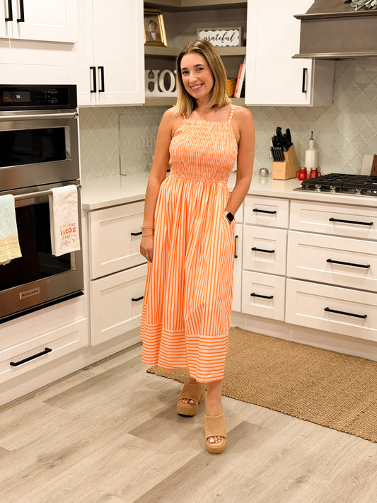 Citrus Stripe Smocked Midi Dress