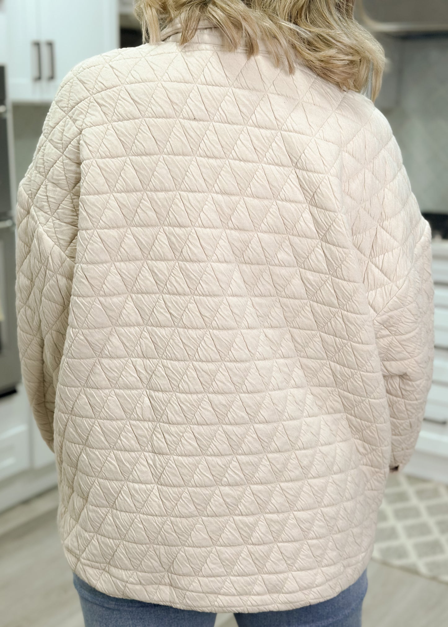 Oatmeal Quilted Button Up Jacket