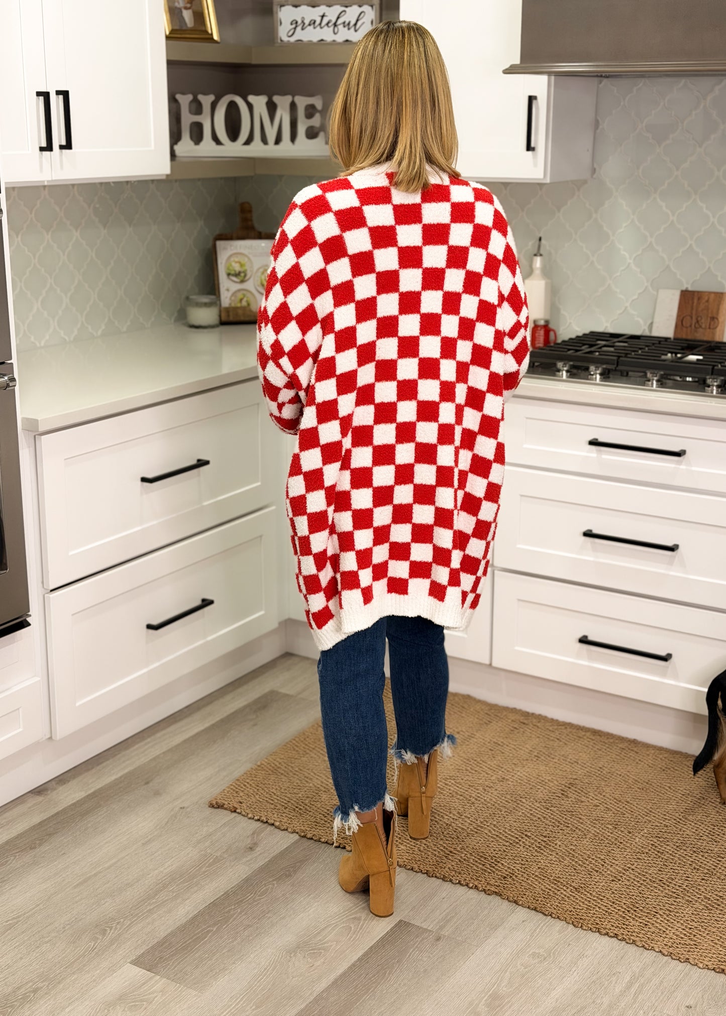Red & White Checkered Cloud Cardigan
