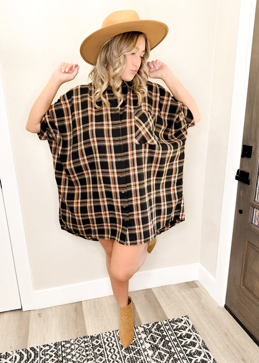 Black & Brown Oversized Flannel Shirt Dress