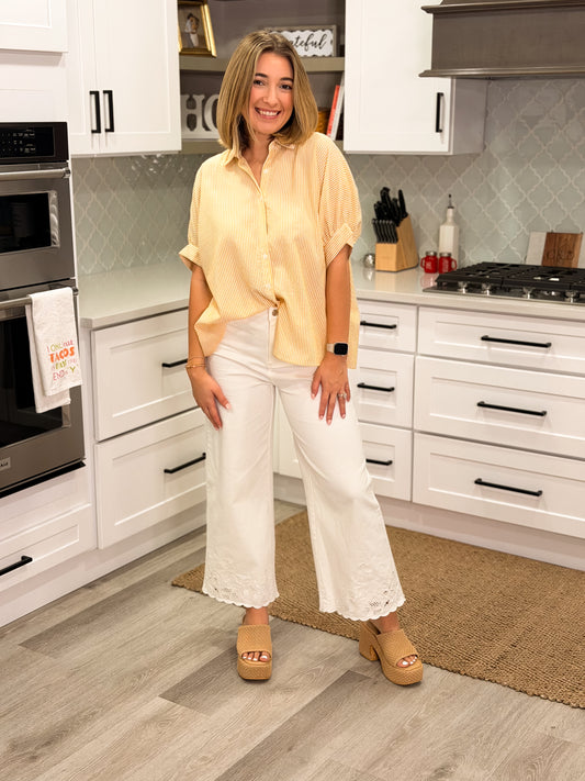 Yellow Stripe Button-Up Top