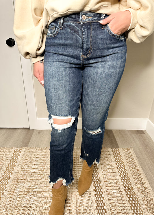 Dark Wash High Rise Crop Straight Jeans (Lovervet)