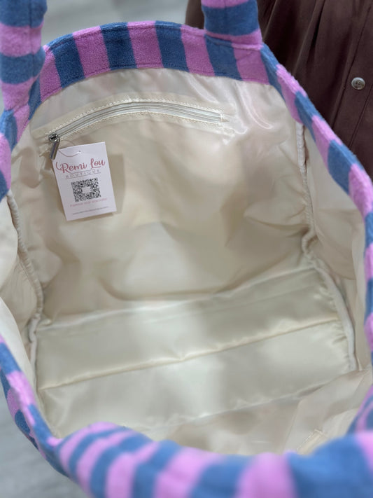 Pink & Blue Striped Terry Cloth Tote Bag