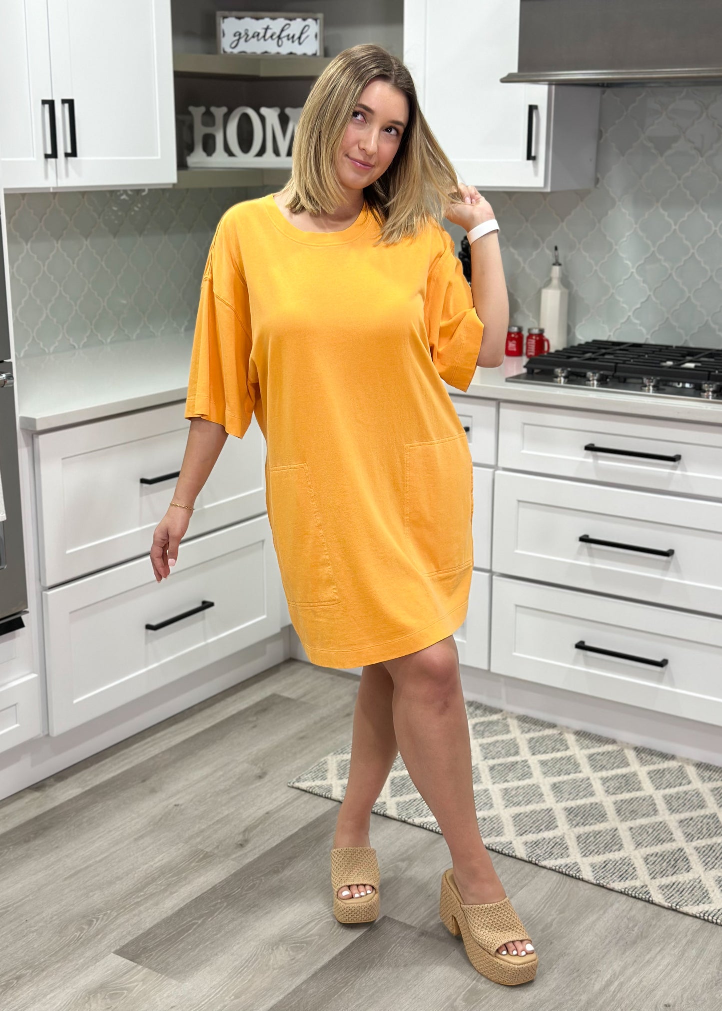 Orange Oversized Pocket T-Shirt Dress