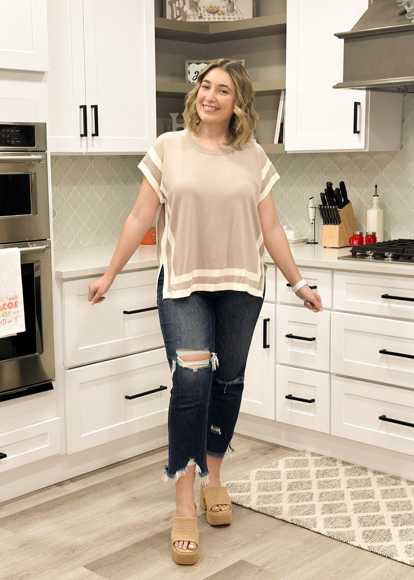 Latte Knit Striped Top