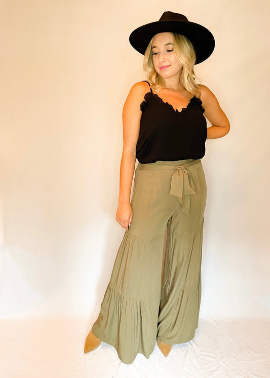 Black Ruffle Neckline Tank Top