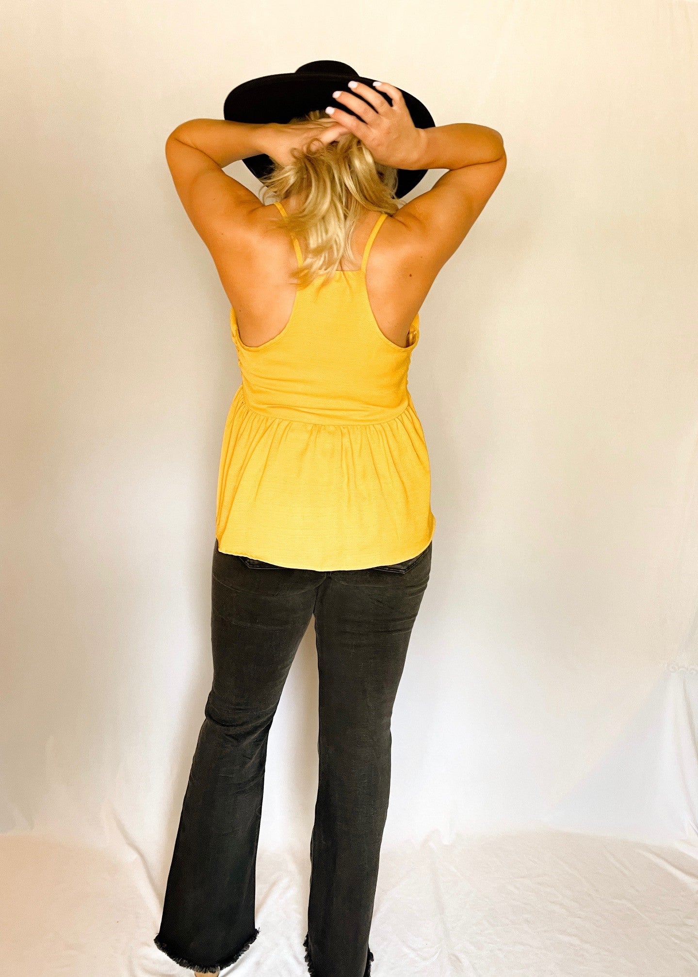 Mustard Ruched Peplum Tank Top