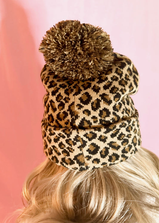 Leopard Print Pom Beanie