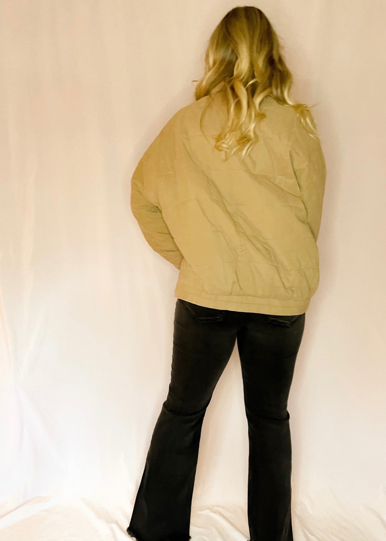 Camel Quilted Zip Up Puffer Jacket