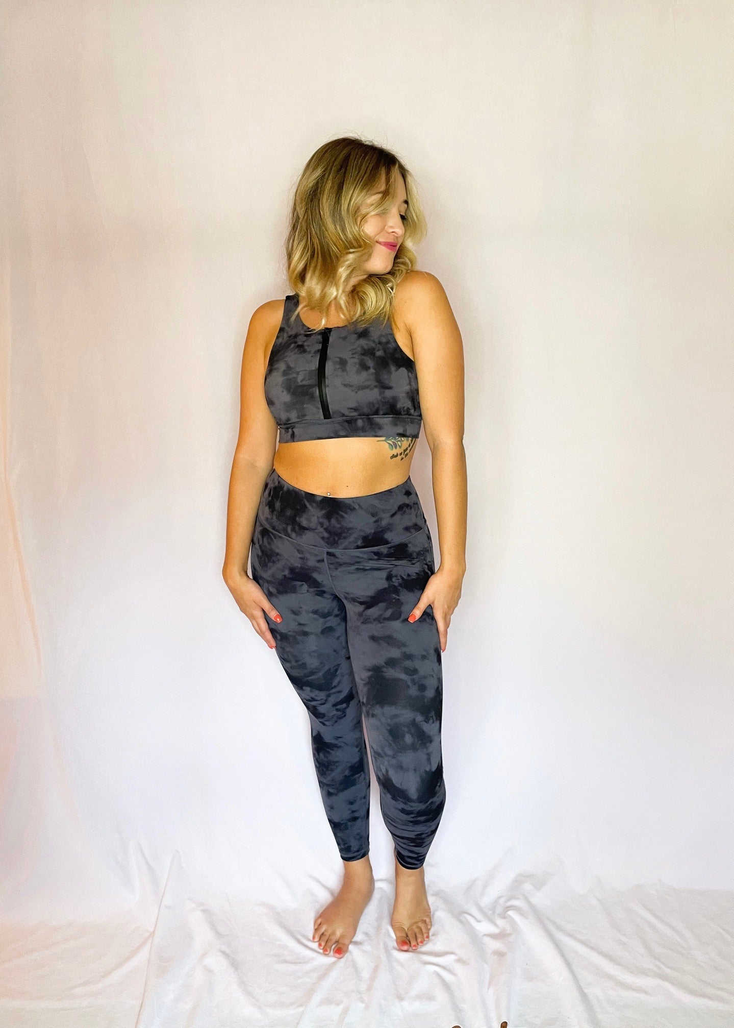 Grey Tie Dye Zip Up Sports Bra
