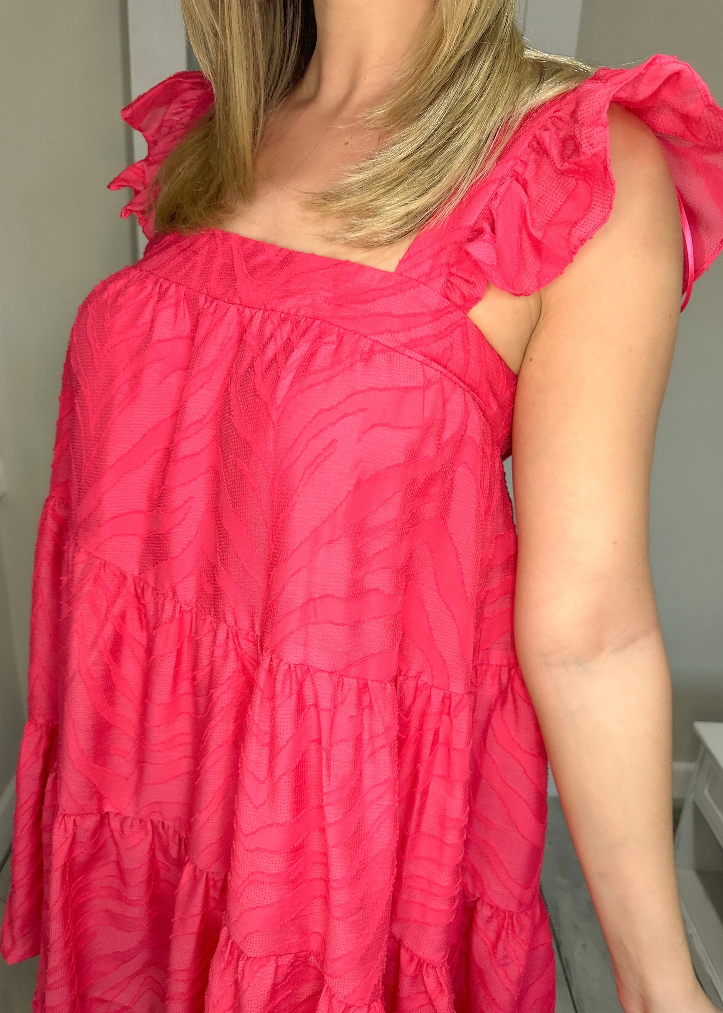 Fuchsia Ruffle Sleeve Back Tie Dress