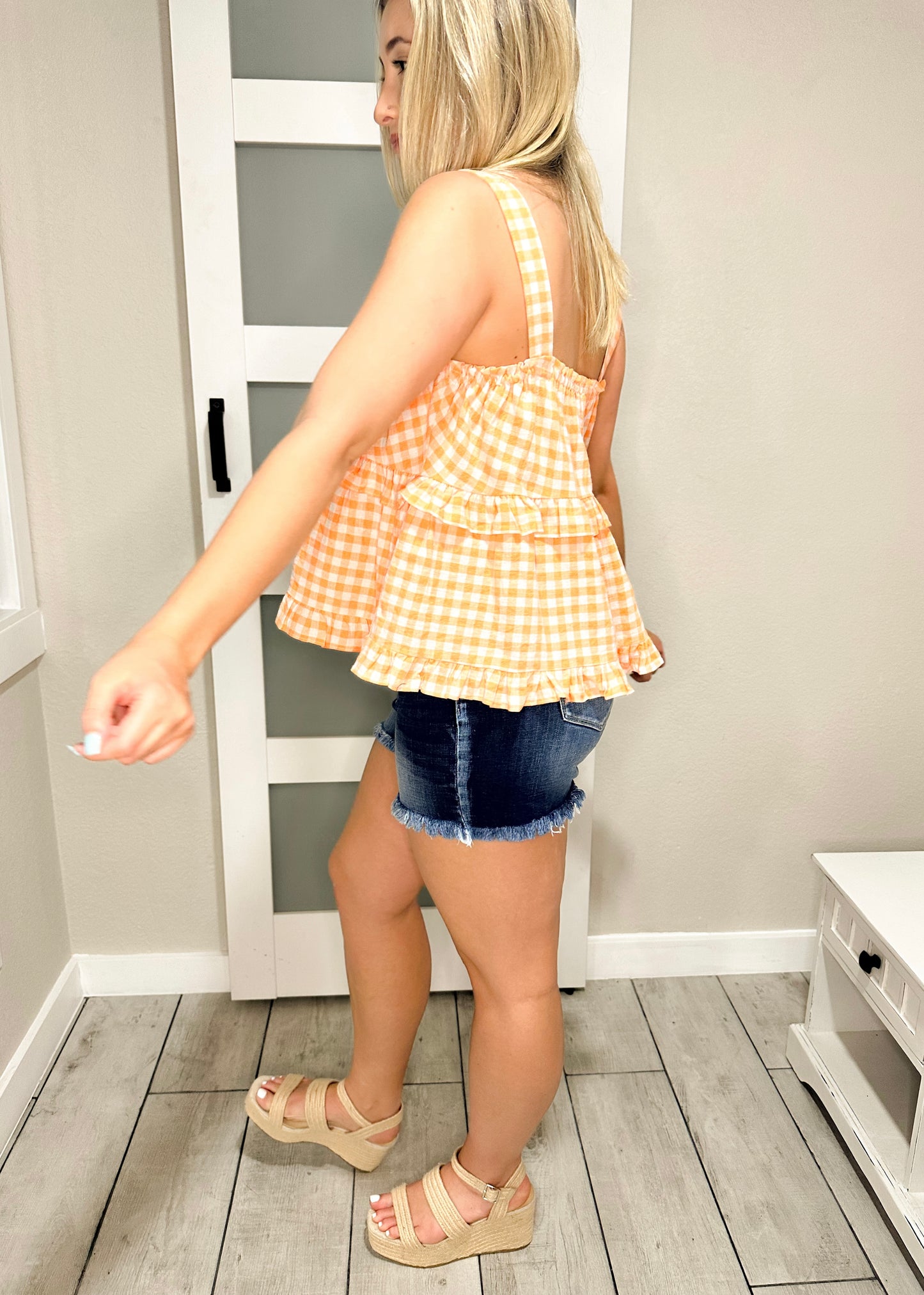 Mango Gingham Ruffled Tank Top