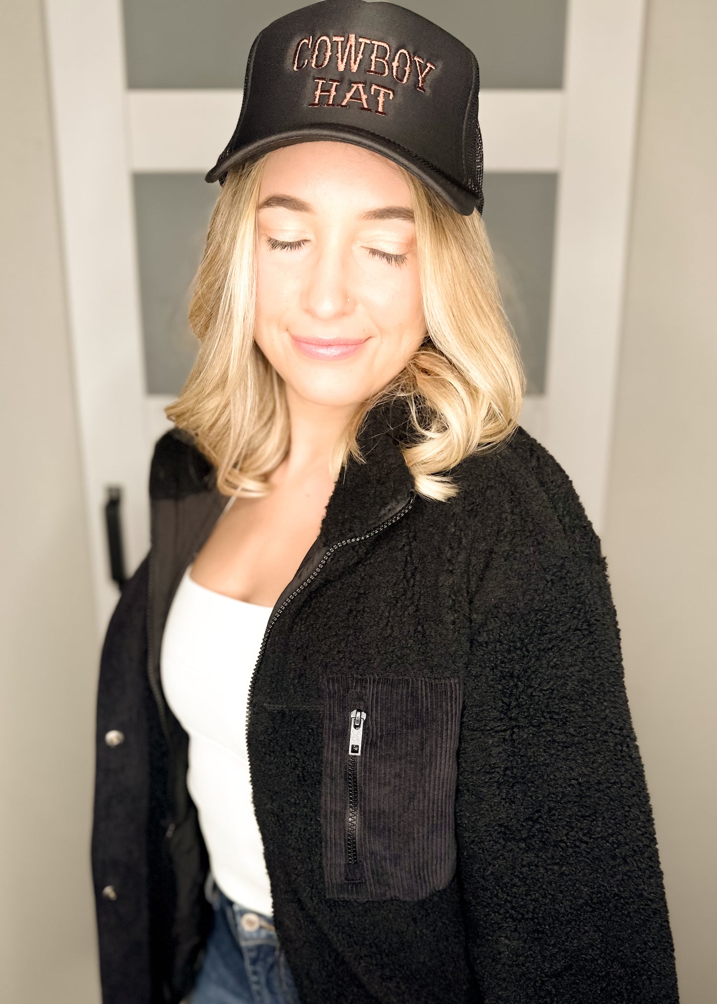 Black Embroidered Cowboy Hat Trucker Hat
