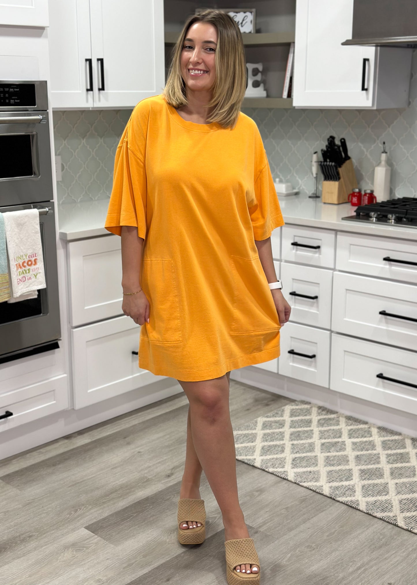 Orange Oversized Pocket T-Shirt Dress