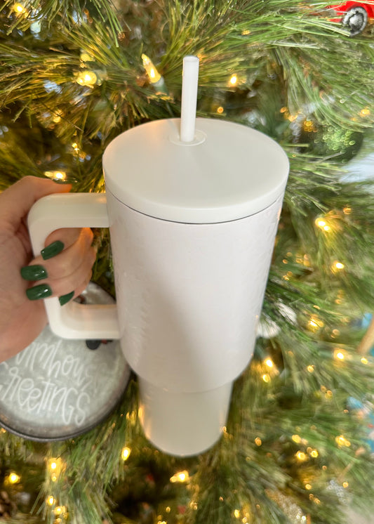 White Leopard Tumbler With Handle – 40oz
