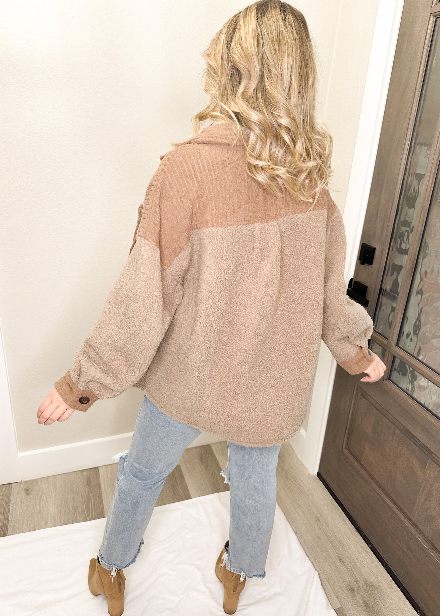 Chocolate Cord Trim Teddy Shacket