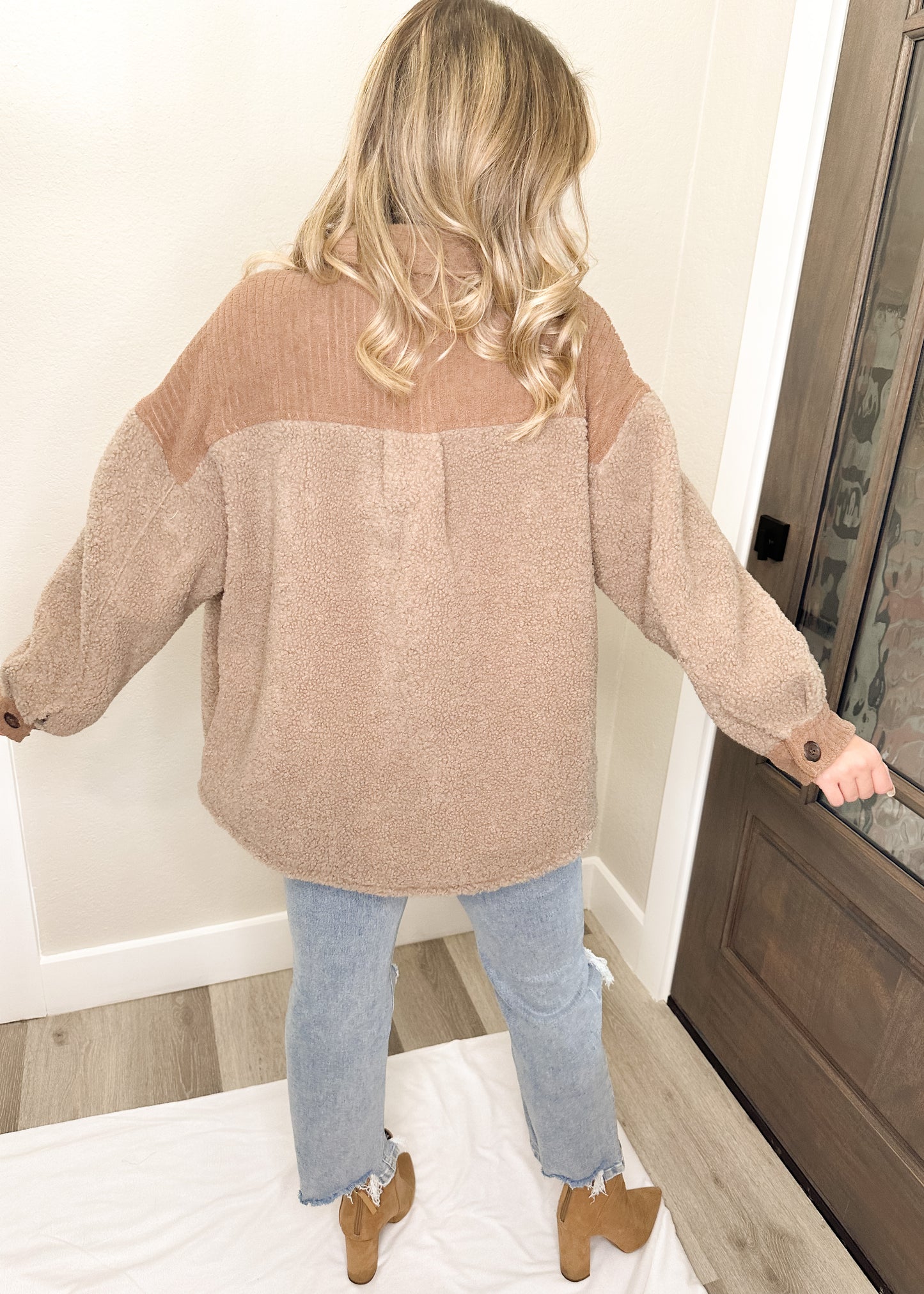 Chocolate Cord Trim Teddy Shacket