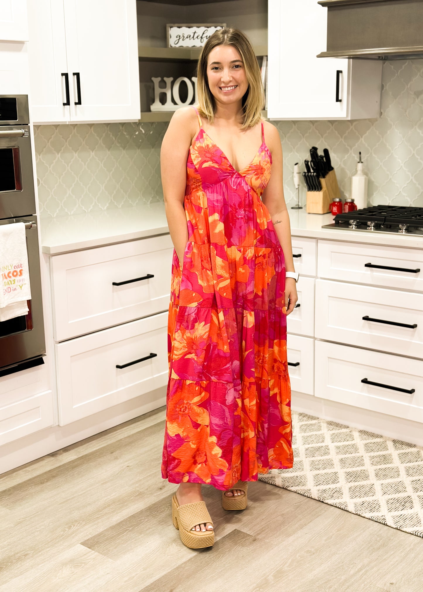 Sunset Bloom Floral Tiered Maxi Dress