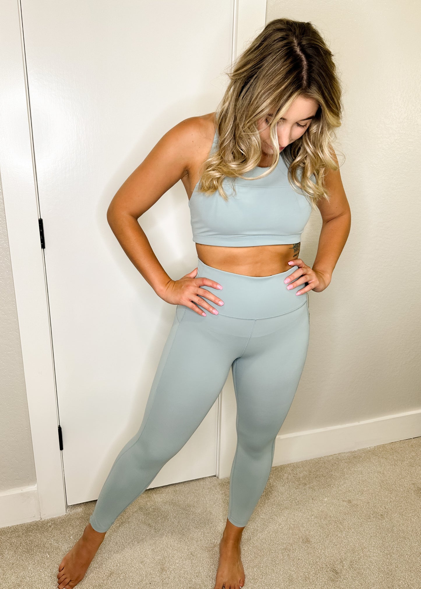 Smoky Blue High Waisted Leggings with Pockets