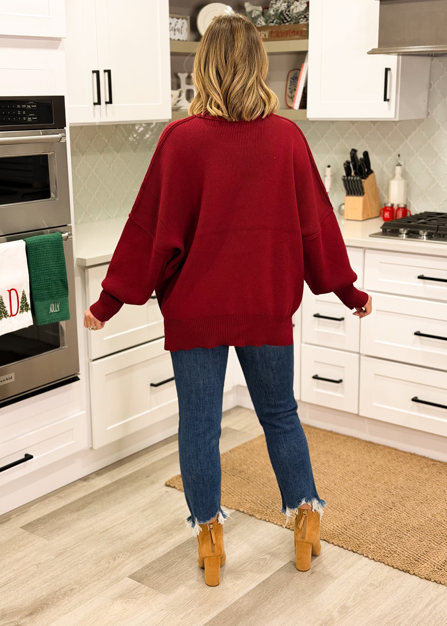 Wine Oversized Mock Neck Sweater