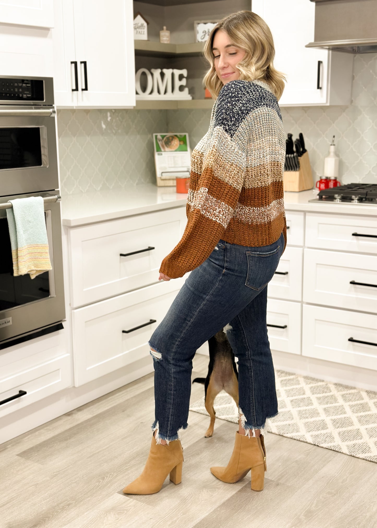 Brown & Blue Striped Knit Sweater