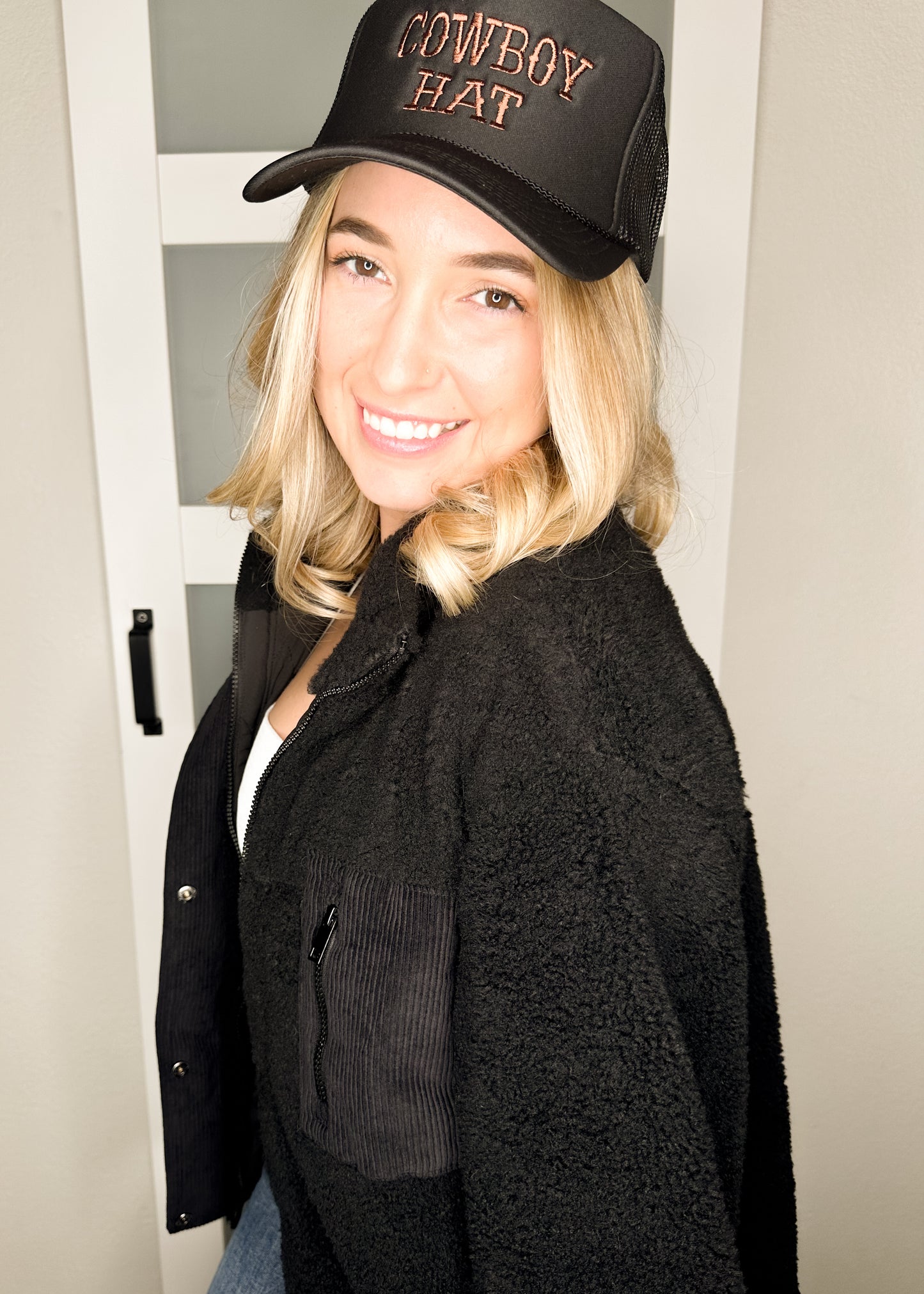 Black Embroidered Cowboy Hat Trucker Hat
