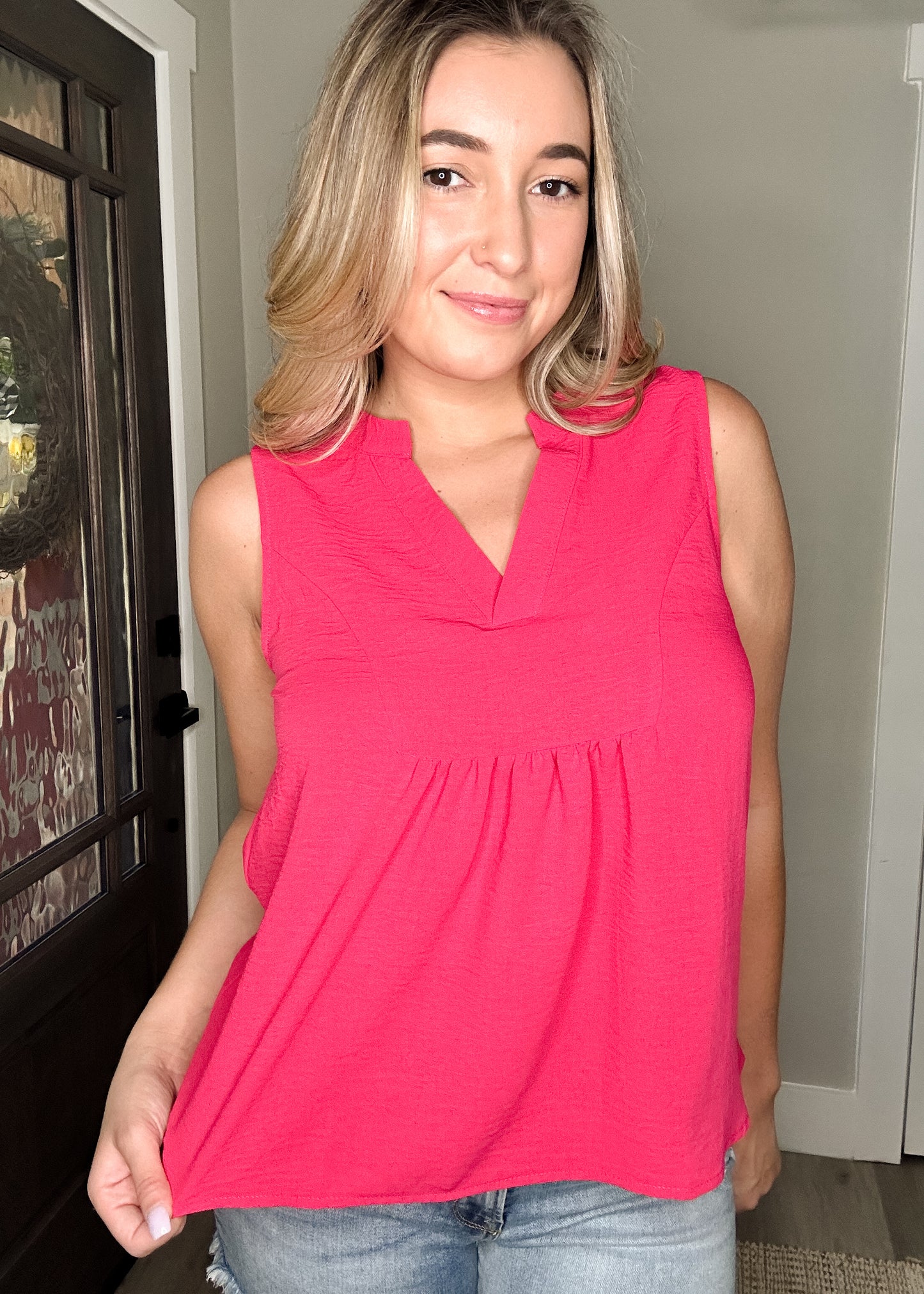Fuchsia Sleeveless Front Slip Top