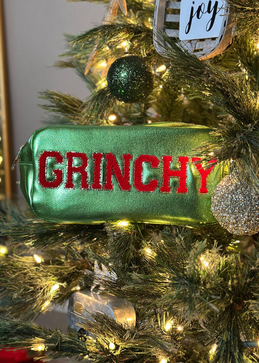 Grinchy Felt Letter Metallic Zipper Bag