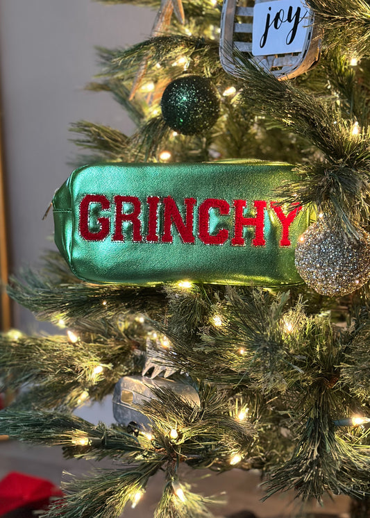 Grinchy Felt Letter Metallic Zipper Bag
