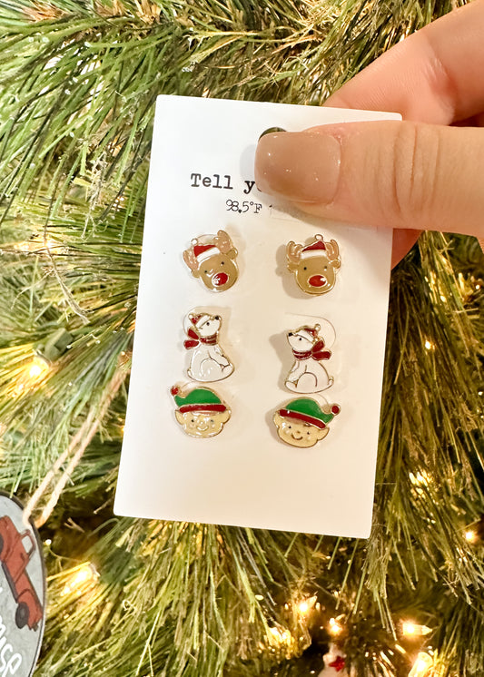 Reindeer, Polar Bear, Elf Stud Earrings