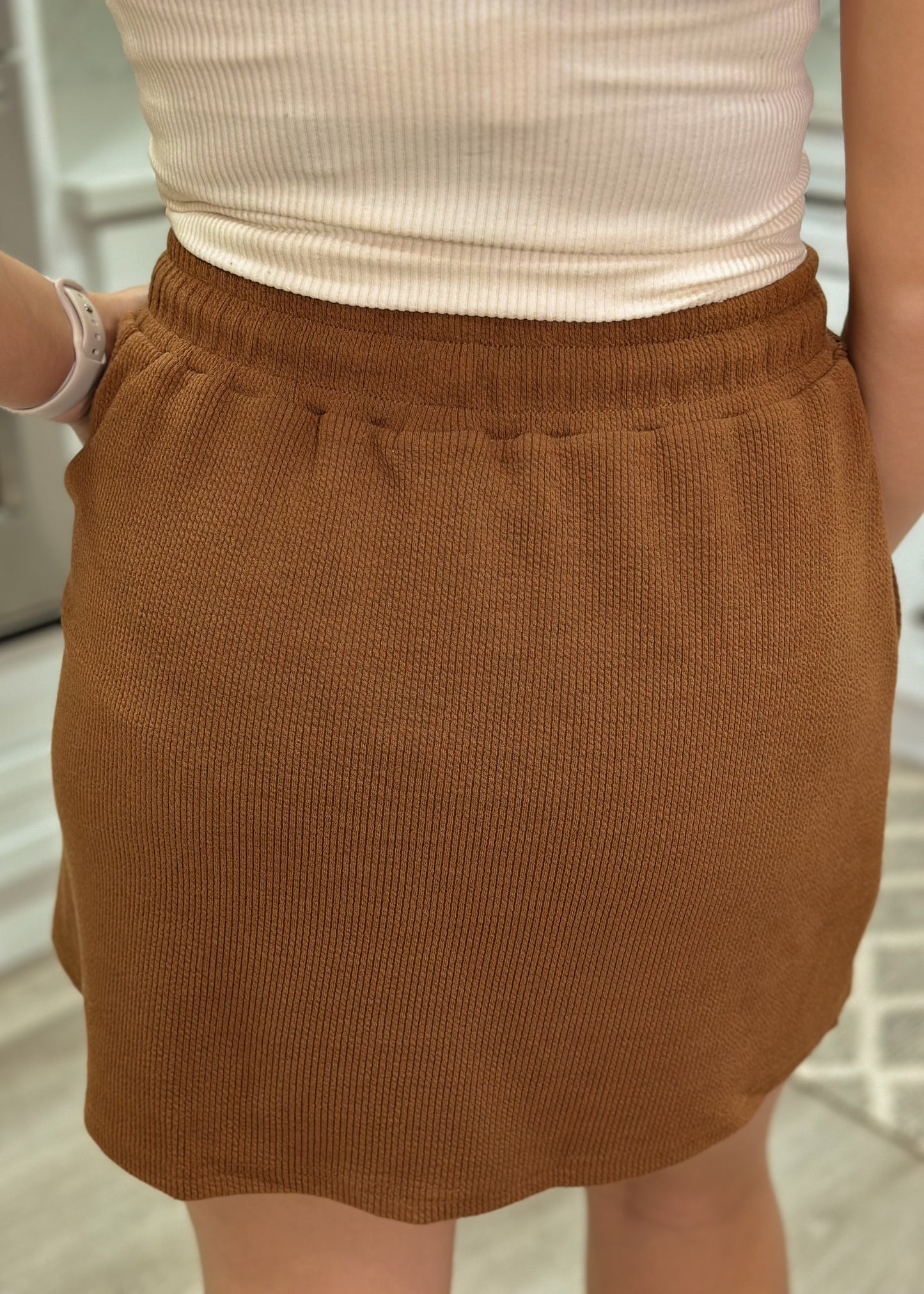 Brown Ribbed Skort