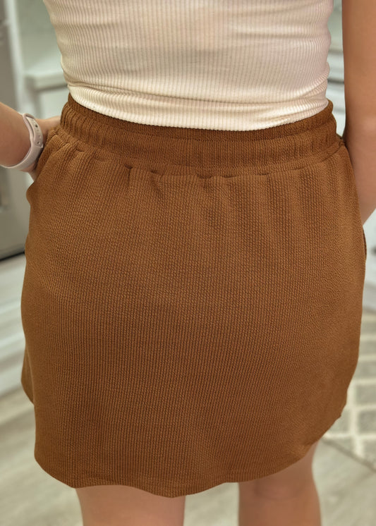 Brown Ribbed Skort