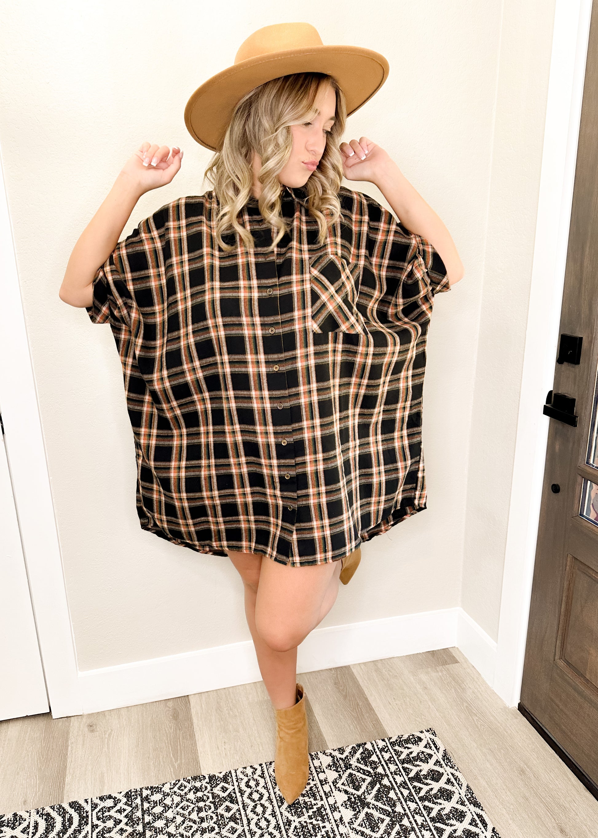 Black & Brown Oversized Flannel Shirt Dress