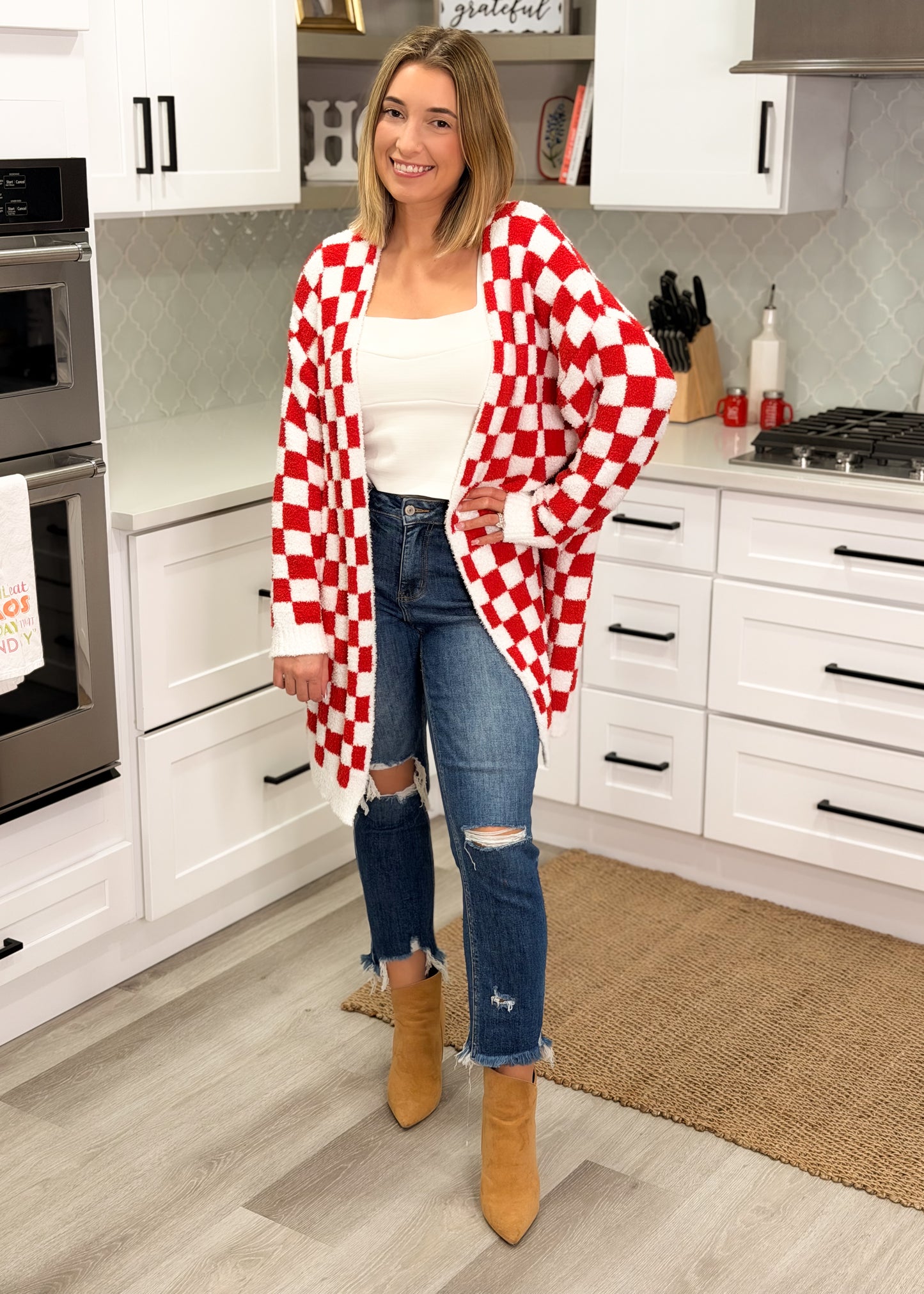 Red & White Checkered Cloud Cardigan