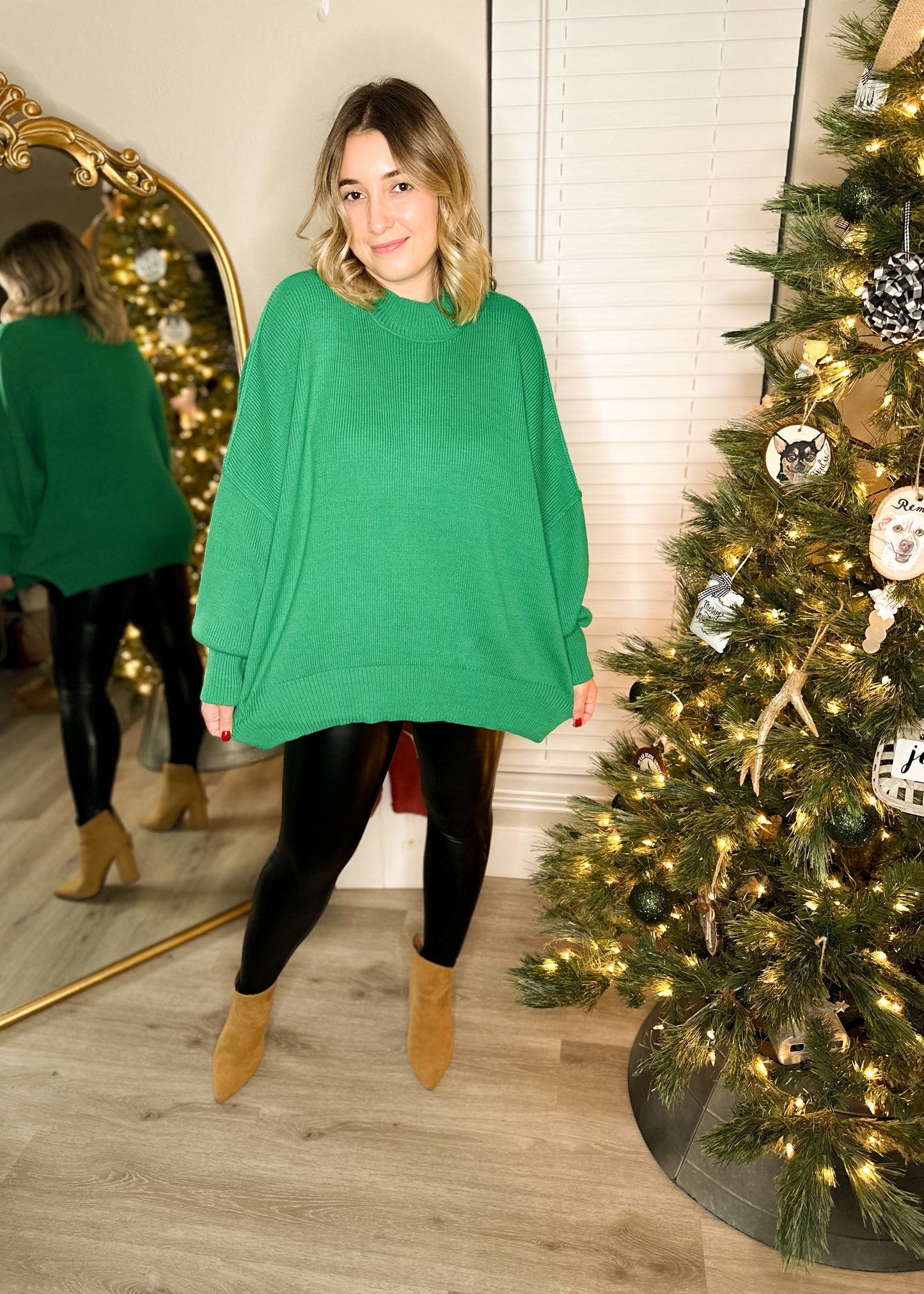 Kelly Green Knit Side Slid Oversized Sweater