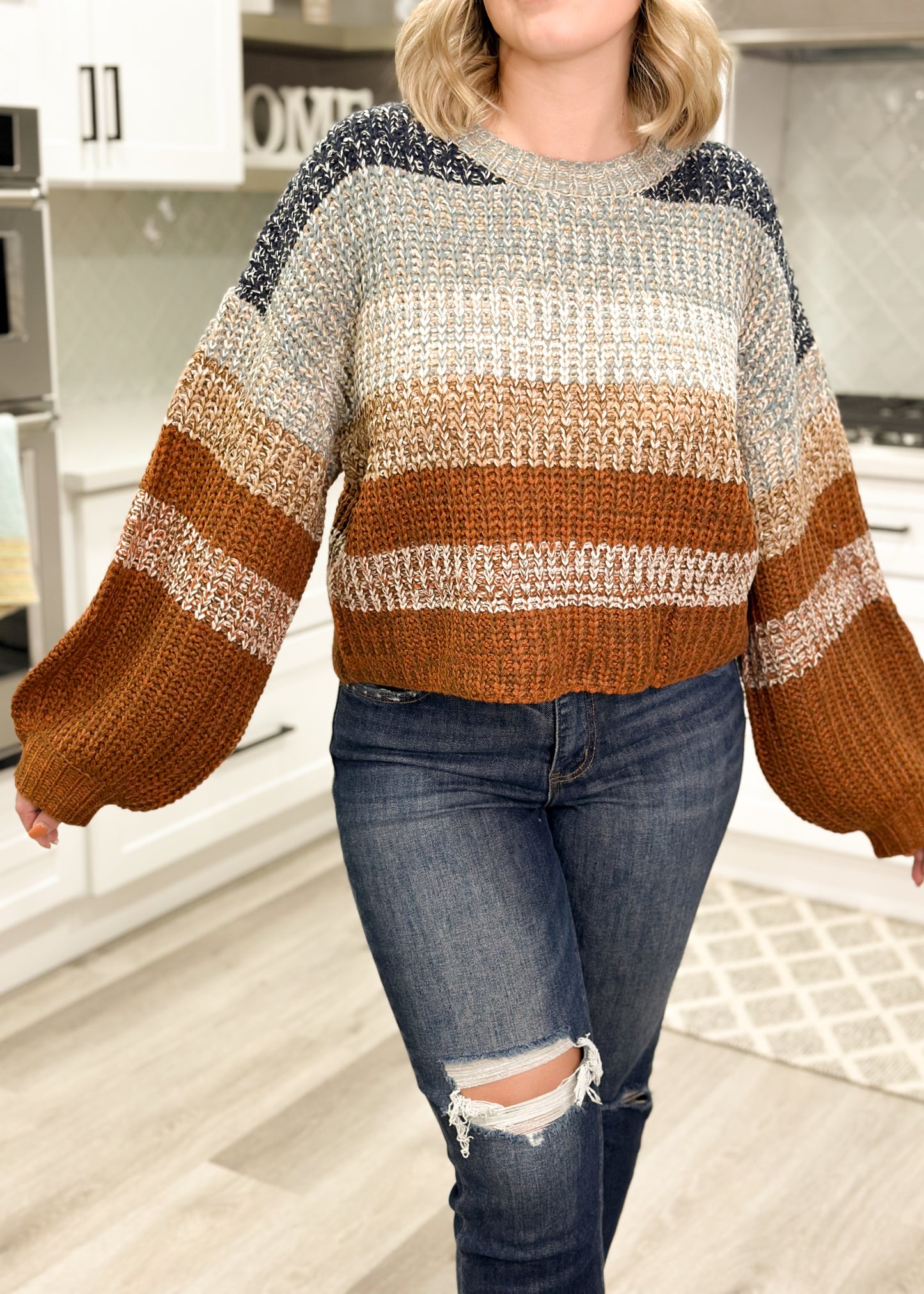 Brown & Blue Striped Knit Sweater