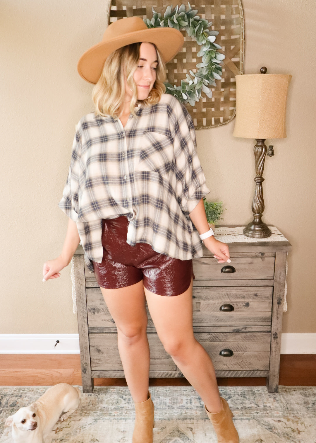 Taupe & Navy Oversized Flannel Shirt