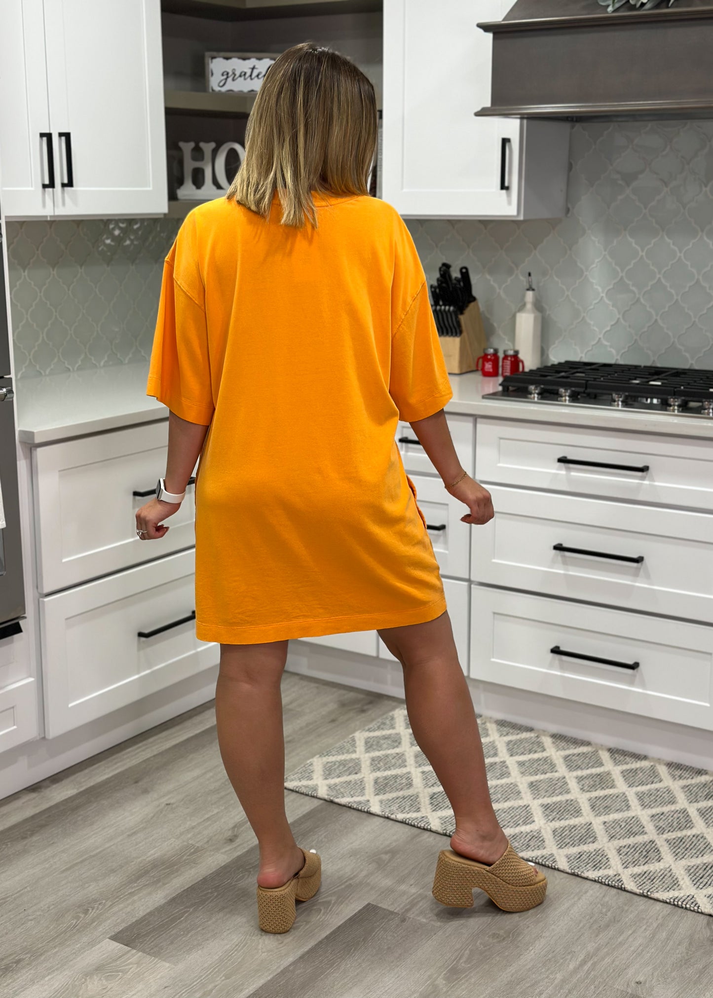 Orange Oversized Pocket T-Shirt Dress