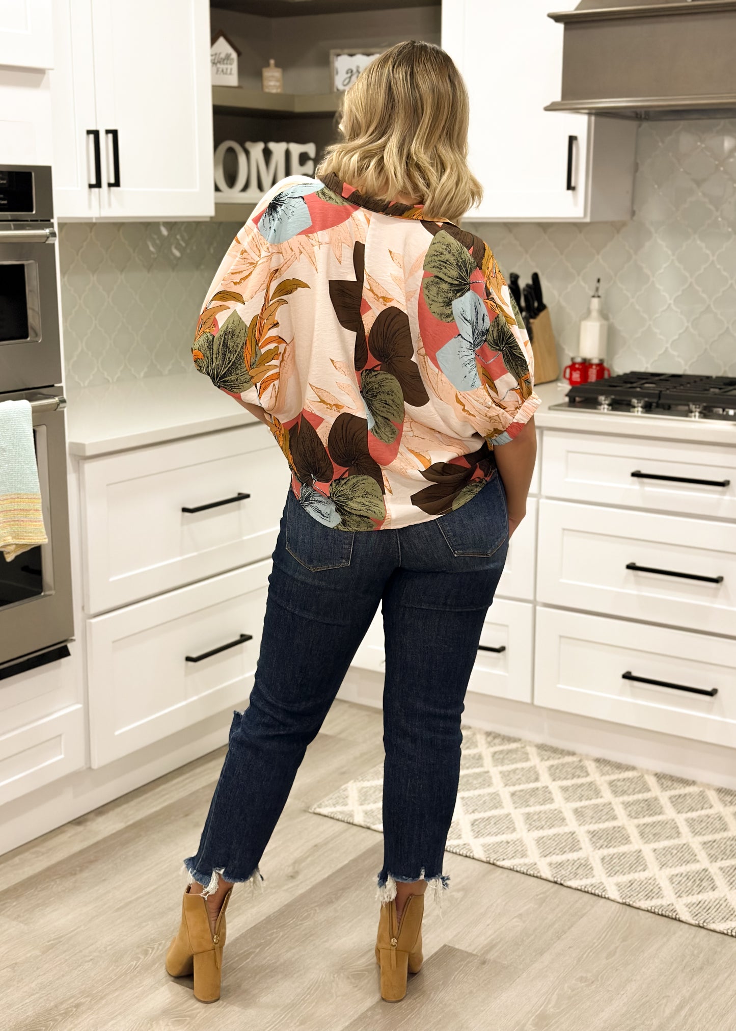 Cream & Brown Floral Top