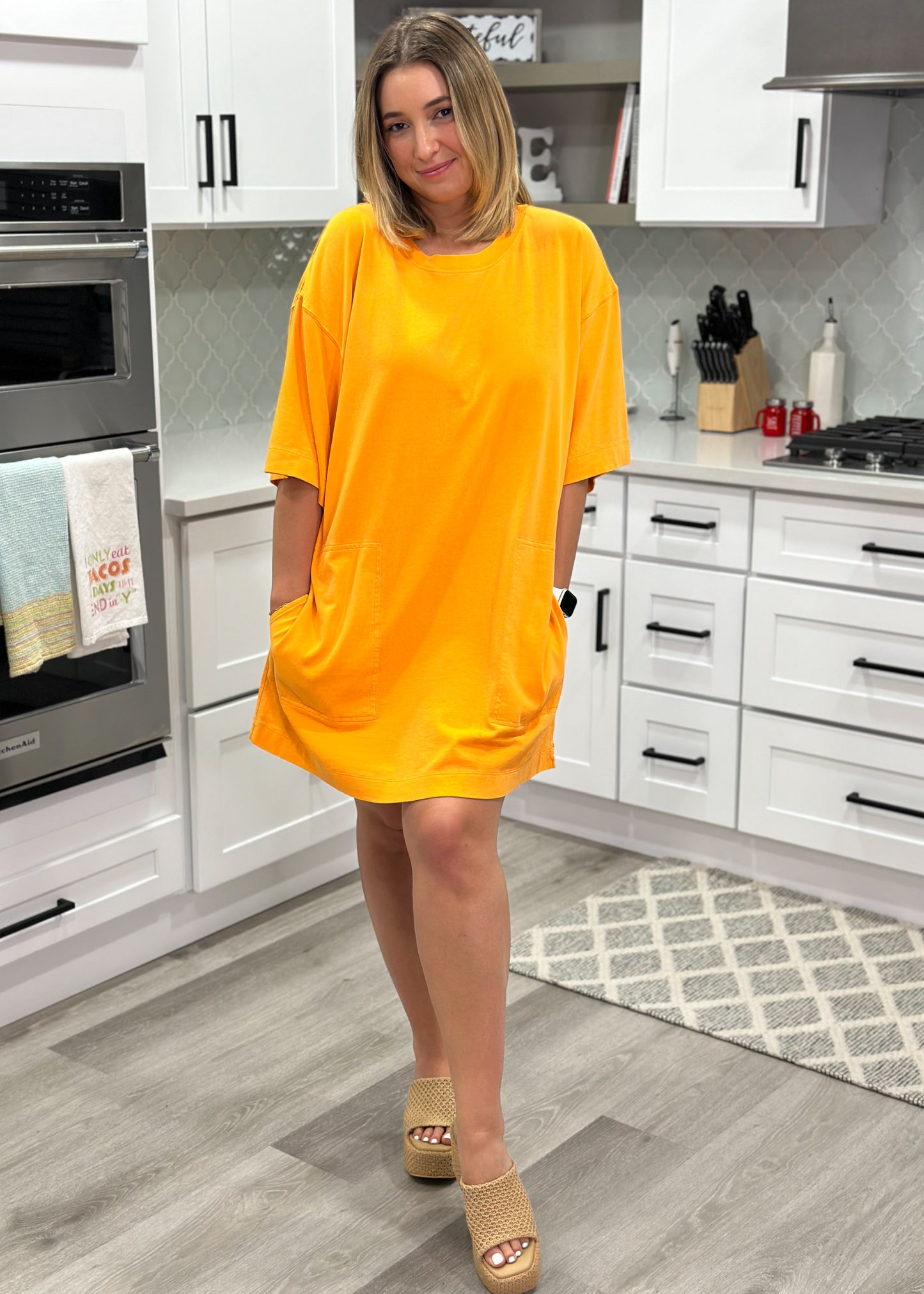 Orange Oversized Pocket T-Shirt Dress