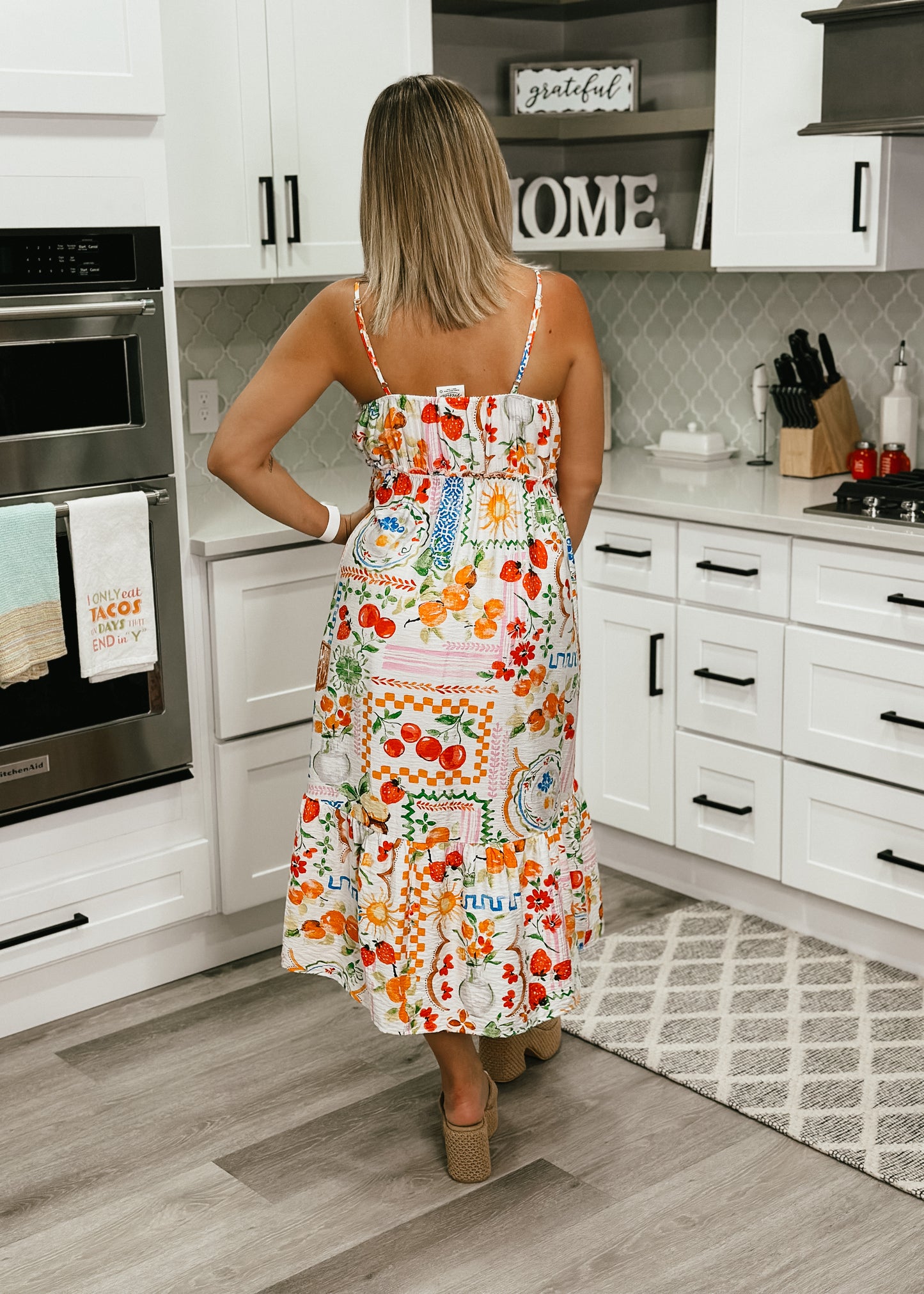 Colorful Fruit & Floral Print Maxi Dress