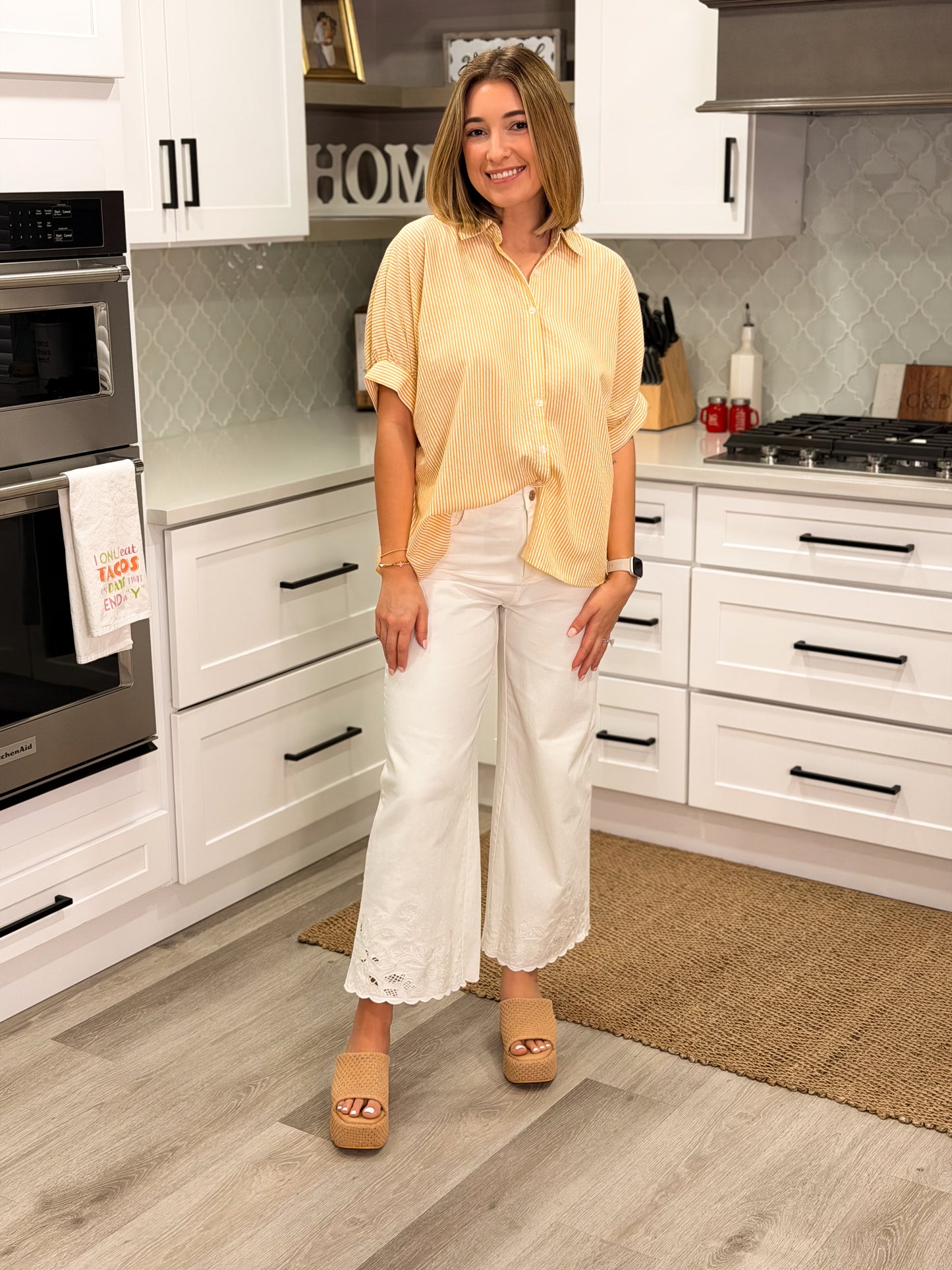 Yellow Stripe Button-Up Top