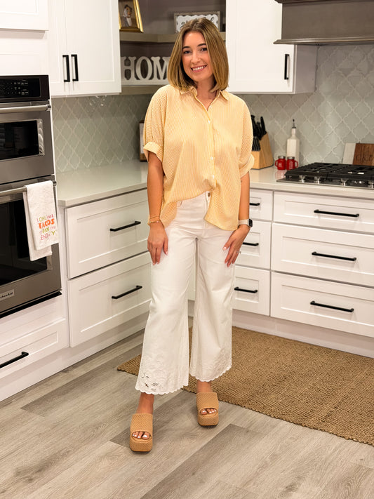 Yellow Stripe Button-Up Top