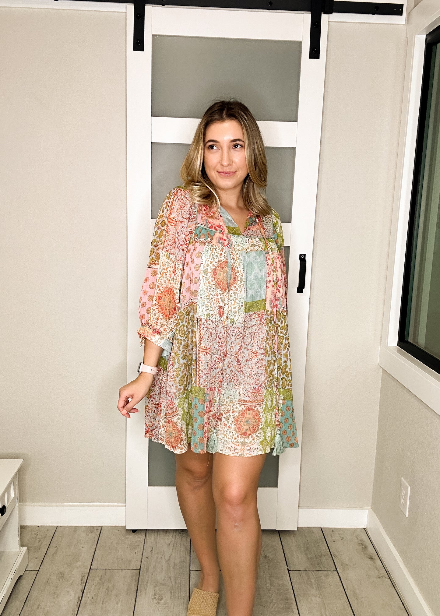 Spring Boho Multi Print Chiffon Dress