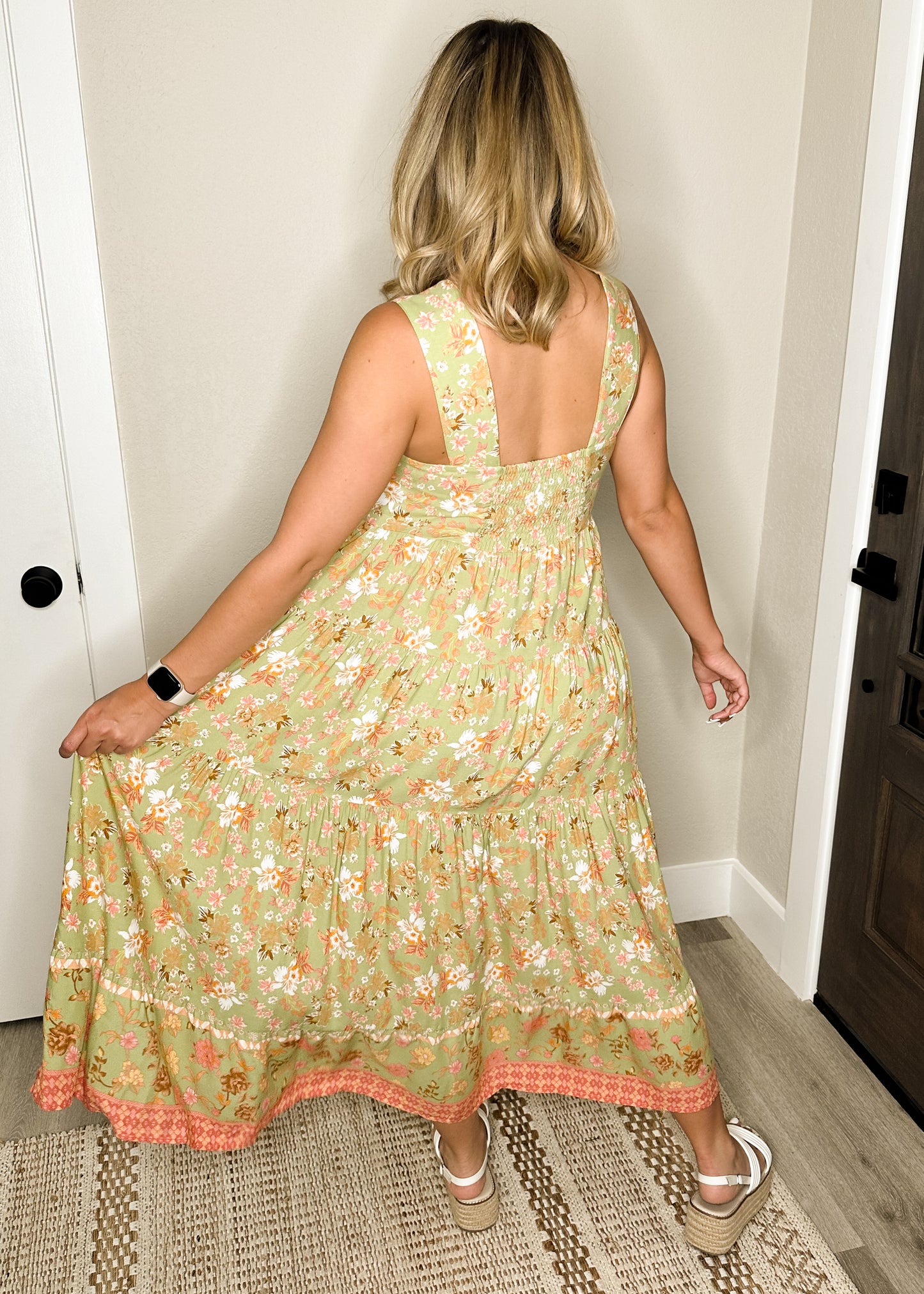 Chic Sage & Coral Sleeveless Floral Dress - Perfect For Summer