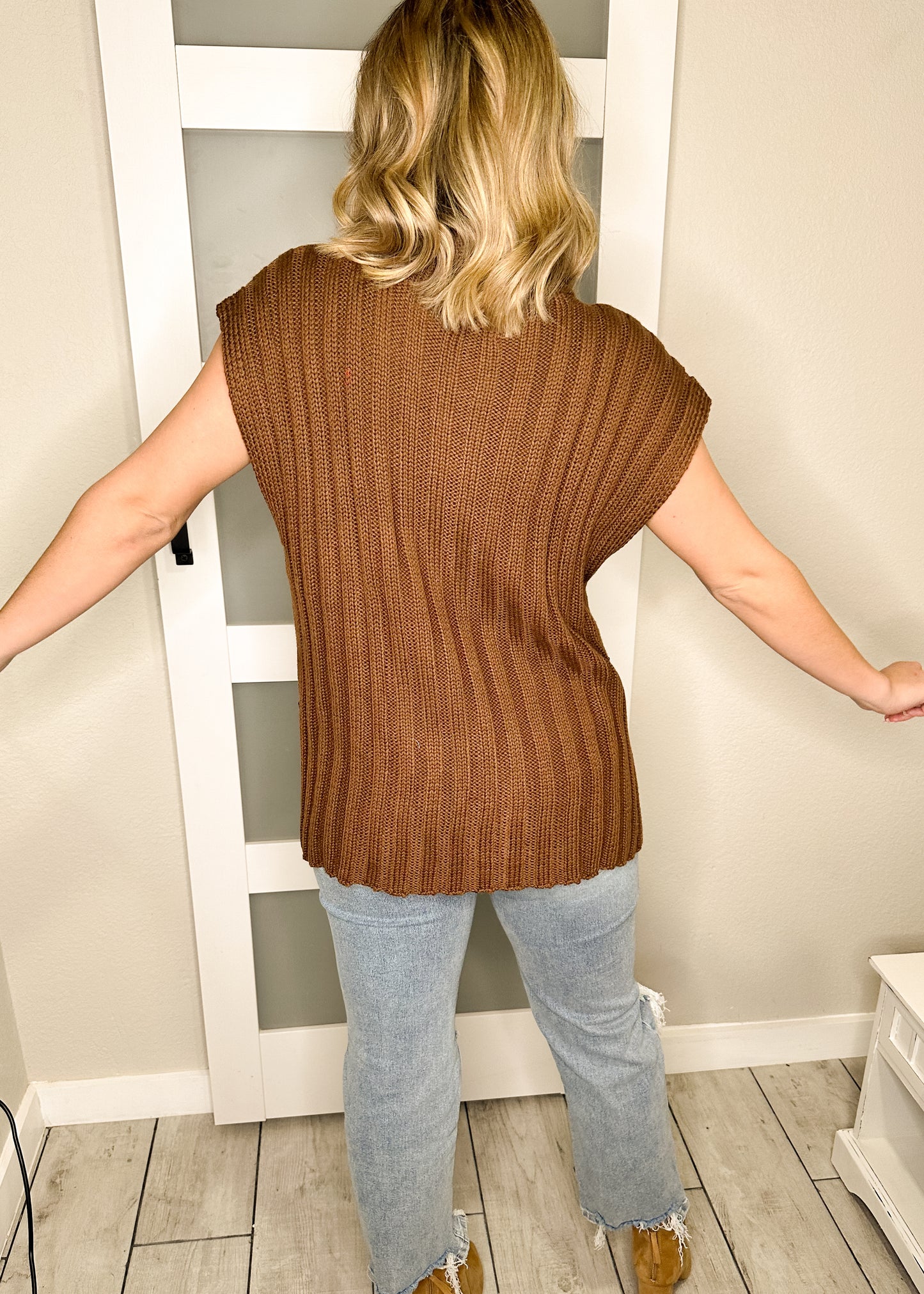Chocolate Turtleneck Sleeveless Sweater Vest