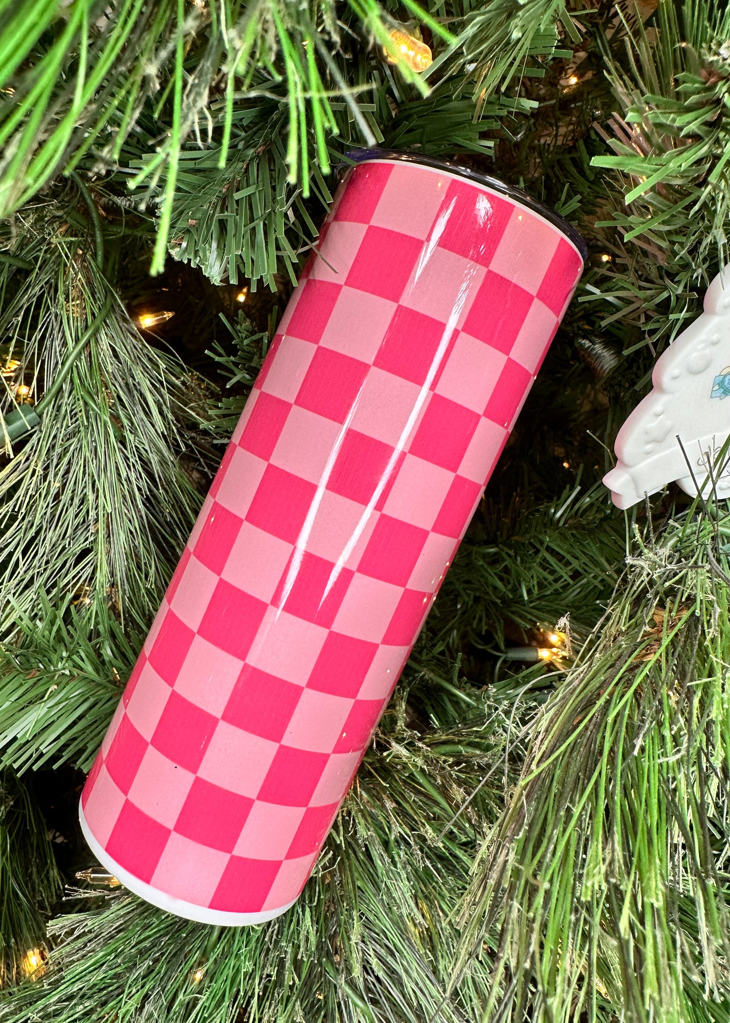 Pink Checkered Tumbler