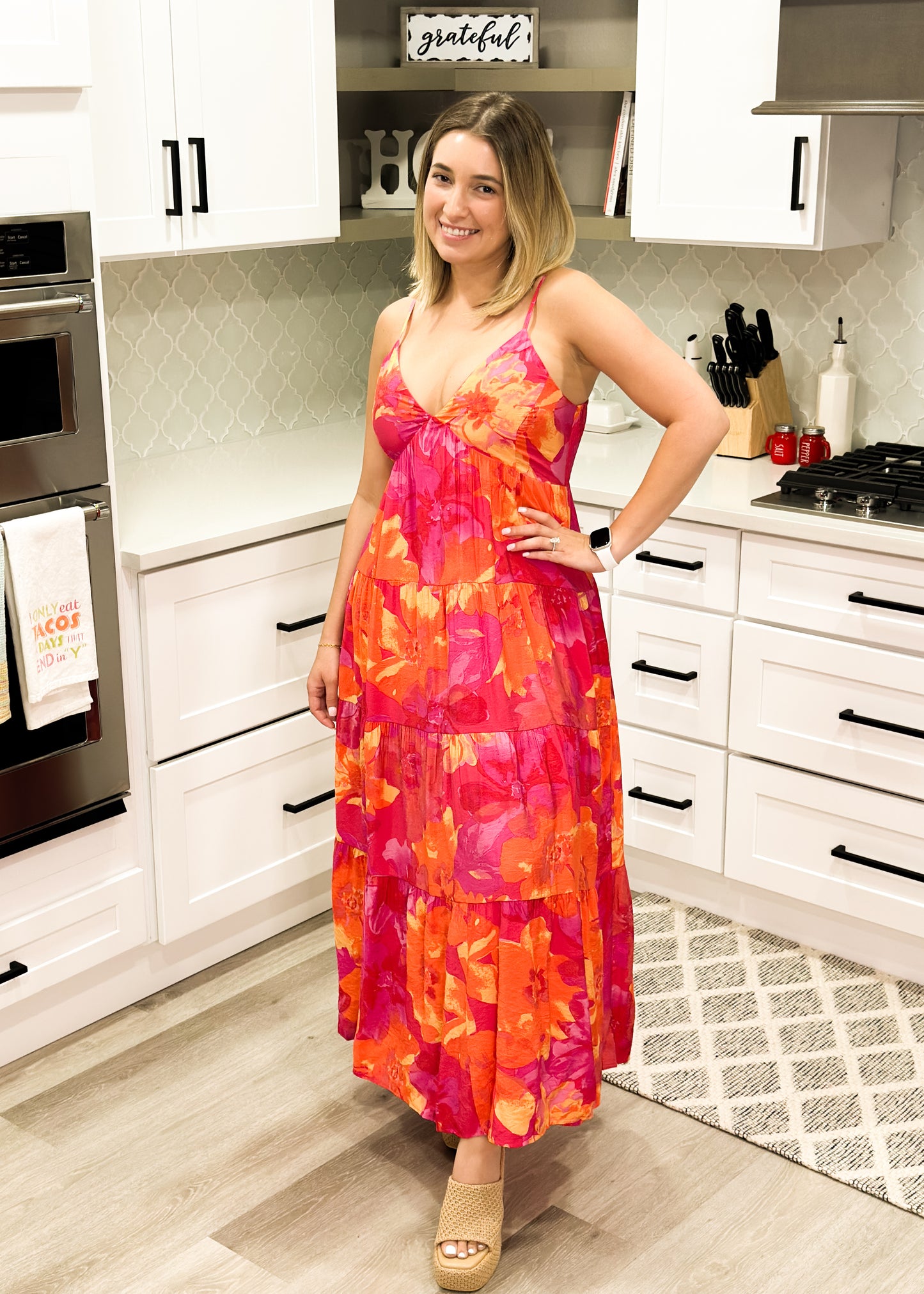 Sunset Bloom Floral Tiered Maxi Dress