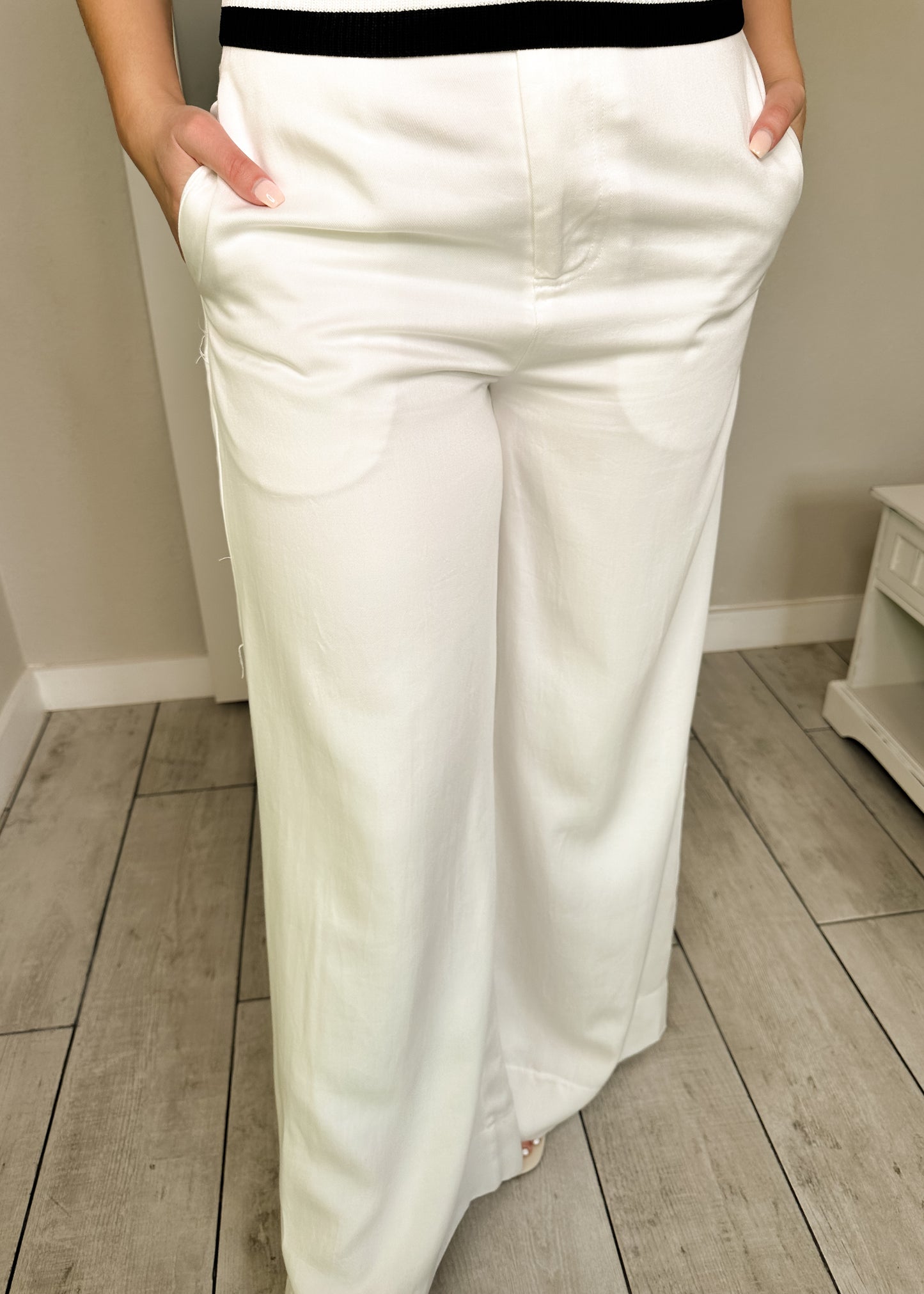 White High Waisted Elastic Back Pants